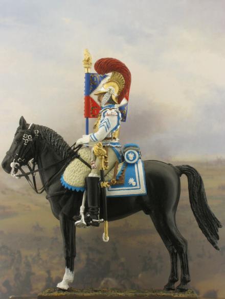 Tin soldier Napoleonic Wars French carabinier with a banner 54 mm
